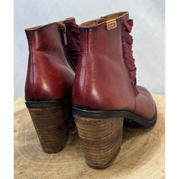 Pikolinos Maroon Red Leather Fringe Ankle Boots - Size 41 EU - 10 / 10.5 US - Picture 13 of 16
